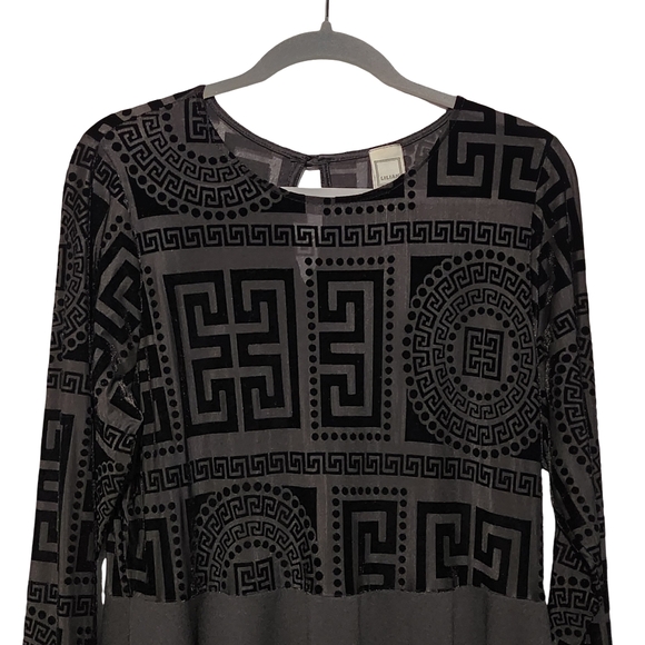 LILIAN Long Sleeve Dress Womens XL Black Velvet Burnout Y2K Gothic Grunge Witch - Picture 3 of 9